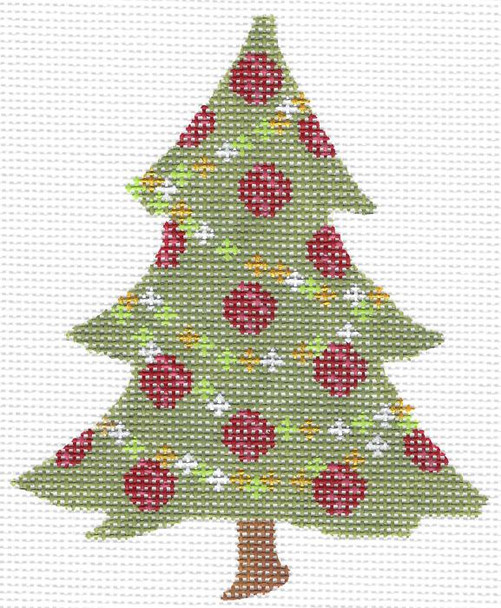 KCNT3-18 Red Rose & Garland Tree 3.75"w x 4.5"h 18 Mesh With Stitch Guide KELLY CLARK STUDIO, LLC