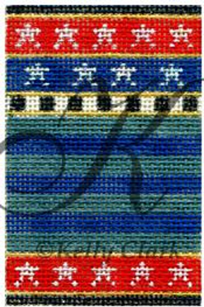 KCNFC2 Blue Stripes Firecracker! 2.25"w x 3.5"h 18 Mesh With Stitch Guide  KELLY CLARK STUDIO, LLC