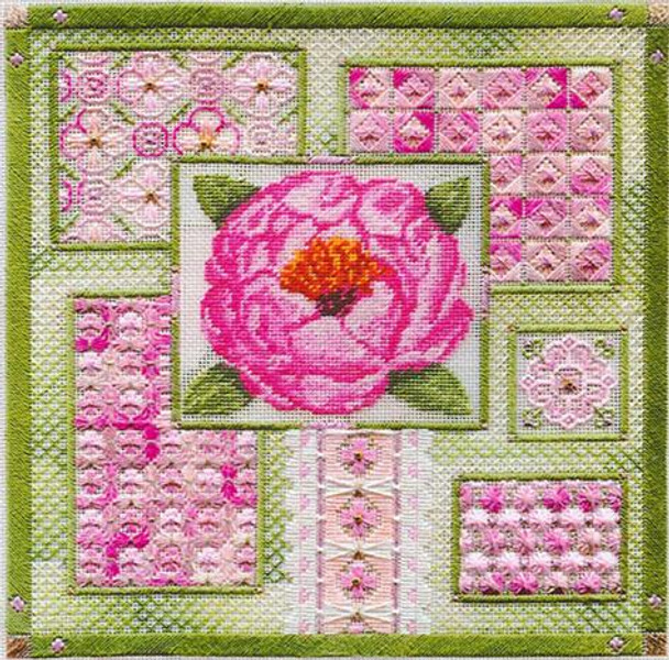 PEONY COLLAGE (CC) 166w x 167h  Includes: beads Laura J Perin Designs Counted Canvas Pattern