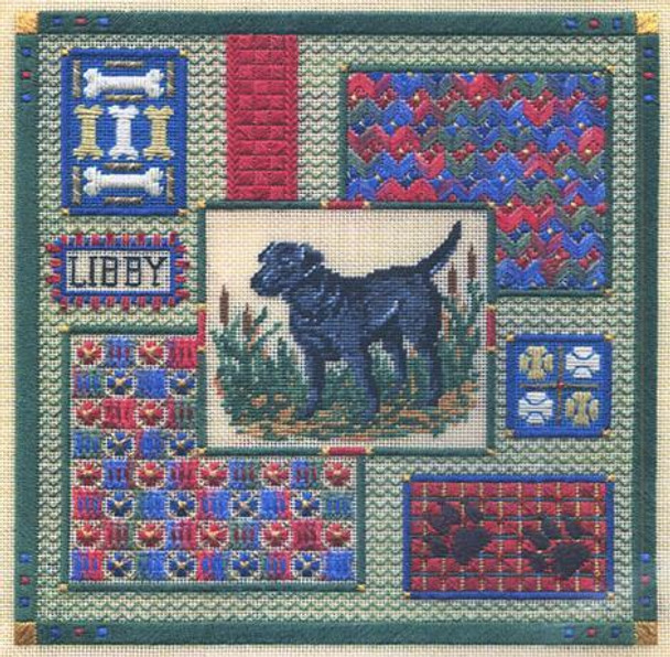 LABRADOR COLLAGE (CC) 166w x 167h - 18ct canvas  Includes: beads Laura J Perin Designs Counted Canvas Pattern