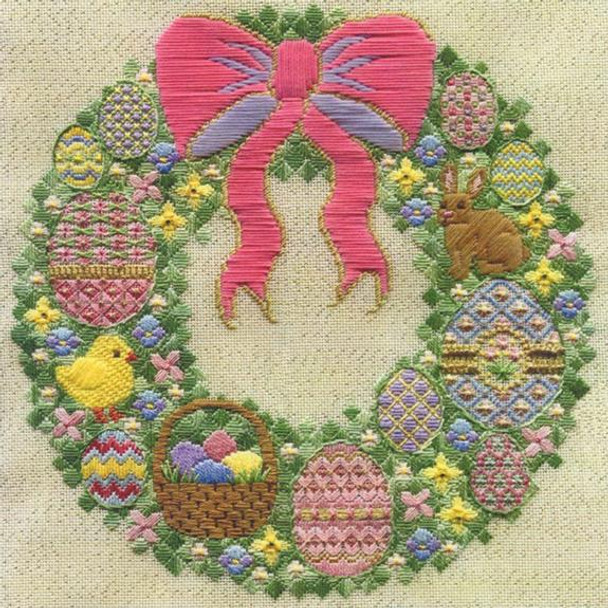 SPRINGTIME WREATH (CC) 188 x 188 - 18ct canvas  includes: embellishments Laura J Perin Designs Counted Canvas Pattern