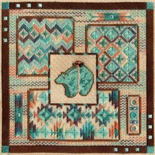 TURQUOISE BEAR COLLAGE Laura J Perin Designs Counted Canvas Pattern