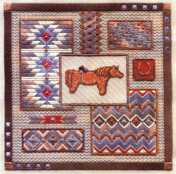 LONG HORSE COLLAGE (CC) 168w x 169h  Laura J Perin Designs Counted Canvas Pattern Only