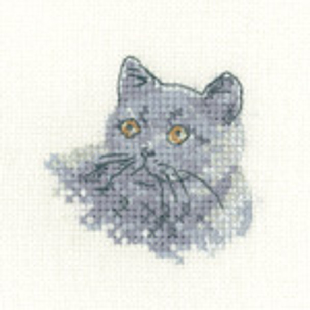 HCK1284A Heritage Crafts Kit British Blue Cat - Little Friends Collection by Valerie Pfeiffer and susan Ryder 2.25" x 2.25"; Aida; 14ct 