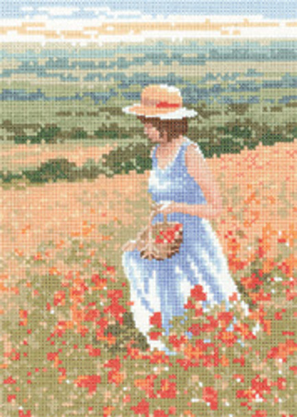 HCK649A Heritage Crafts Poppy Girl  Memories by Leslie Stones 5 1/4" x 71/4"; Aida; 14ct 