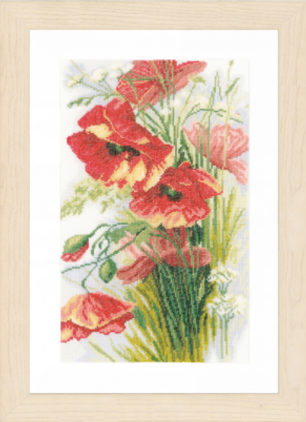 PN156301 Lanarte Kit Poppies 8" x 13.6"; Ecru Linen; 30ct 