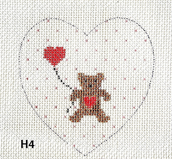 MM Designs Heart 4" x 4" H4 Teddy Bear Holding Heart-Shaped Ballon 13 Mesh