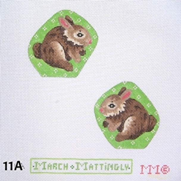 Easter 11A Brown Bunny/ Two-Sided/ Lime Green Bkgd. 3” x 3” (18 mesh) MM Designs