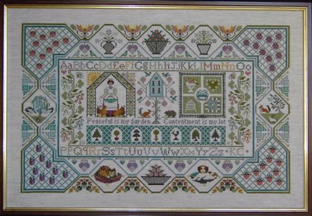 Peaceful Garden Sampler Stitch Count: 327 x 211 Moira Blackburn Samplers MBPGS 