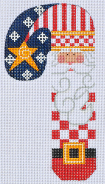 CH-57 Patriotic Santa Candy Cane With stitch guide 3 ½ x 6 ½ 18 Mesh Danji Designs CH Designs