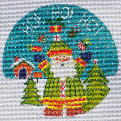 LK-58 Ho!Ho!Ho! Ornament 5” Round 18 Mesh Danji Designs LAURIE KORSGADEN