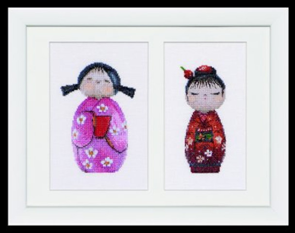 GOK547A Thea Gouverneur Kit Kokeshi Dolls 6.4" x 8.8"; Optical White Aida; 18ct 