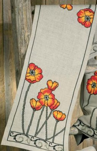 630103 Permin Embroidery Poppies Tablerunner