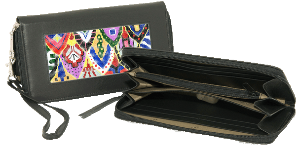 BAG27 Lee's Needle Arts Wallet, Zip-Top Smooth Black  W8in. x H4.5in.