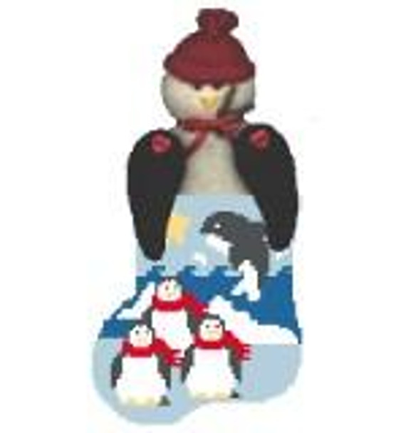 CM263 Three Penguins w/Penguin Kathy Schenkel Designs 3.75 x 4 18 Mesh