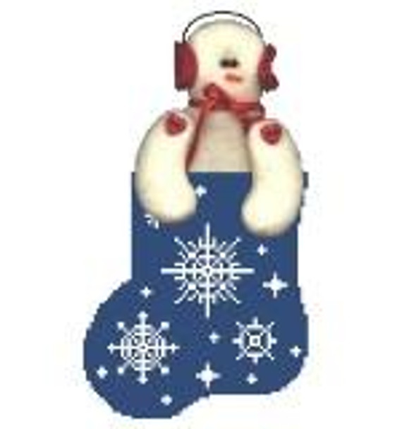 CM237 Snowflake Sock w/Snowman .Kathy Schenkel Designs 3.75 x 4 18 Mesh