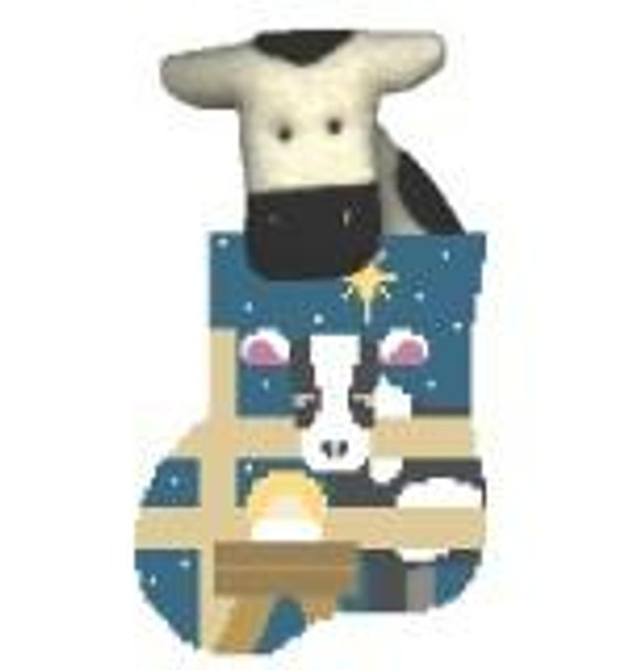 CM338 Cow at Manger w/Cow Kathy Schenkel Designs 3.75 x 4 Mini Sock 18 Mesh