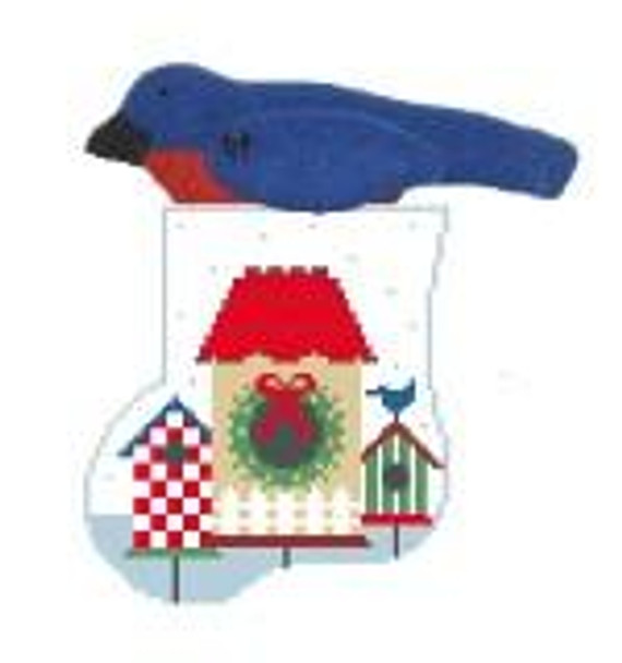CM344 Birdhouses w/Bluebird Kathy Schenkel Designs 3.75 x 4 Mini Sock 18 Mesh