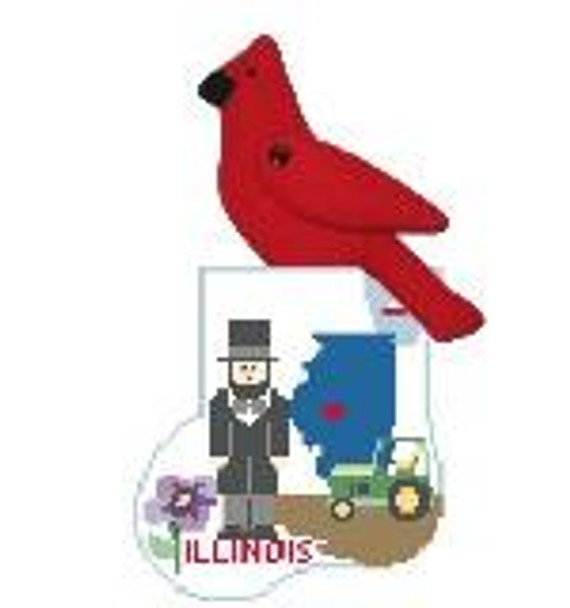 CM417 Illinois Sock w/Cardinal Kathy Schenkel Designs 3.75 x 4 Mini Sock