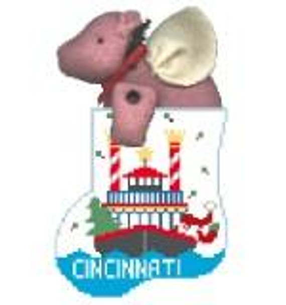 CM408 Cincinnati Sock w/Pig Kathy Schenkel Designs 3.75 x 4 Mini Sock 18 Mesh