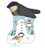 CM373 Chickadee, Snowman w/Chicka Kathy Schenkel Designs  3.75 x 4 Mini Sock 18 Mesh