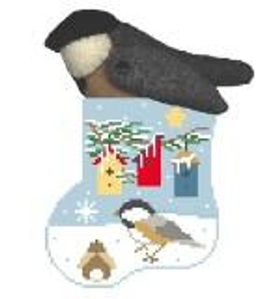 CM374 Chickadee, Birdhouses w/Chick Kathy Schenkel Designs  3.75 x 4 Mini Sock 18 Mesh