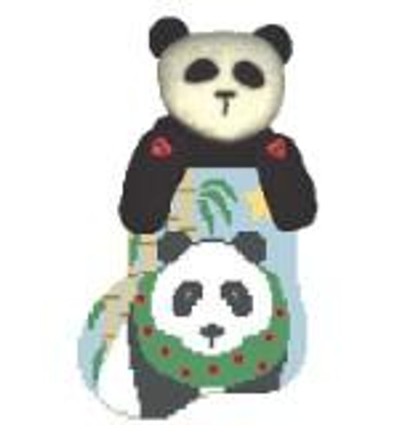CM378 Panda, Wreath w/Panda Kathy Schenkel Designs  3.75 x 4 Mini Sock 18 Mesh