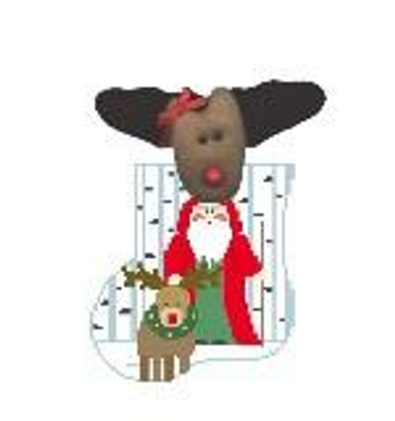 CM387 Woodland Santa w/Reindeer Kathy Schenkel Designs  3.75 x 4 Mini Sock 18 Mesh
