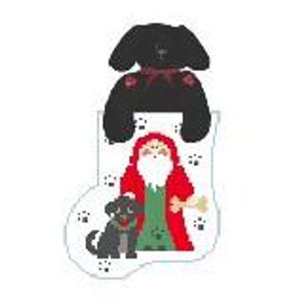 CM390 Santa w/Dog Kathy Schenkel Designs  3.75 x 4 Mini Sock 18 Mesh