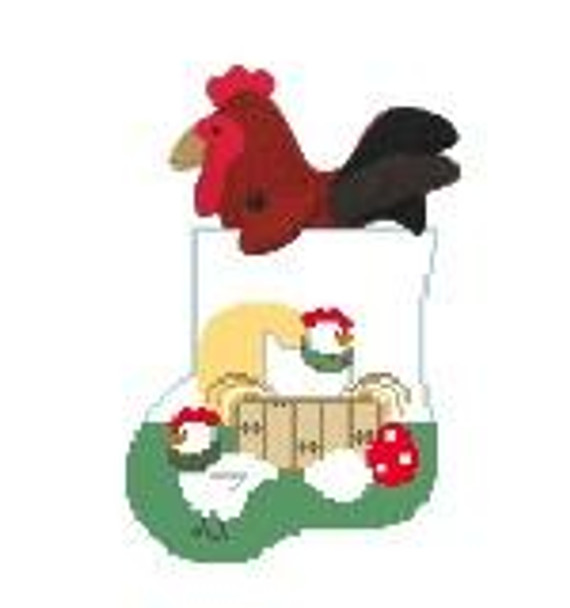 CM392 Chickens w/Rooster Kathy Schenkel Designs  3.75 x 4 Mini Sock 18 Mesh