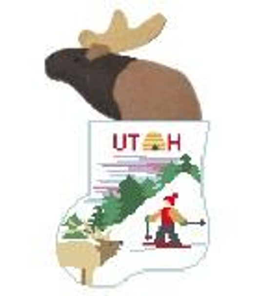 CM441 Utah State Sock w/Elk Kathy Schenkel Designs 4 x 4 Mini Sock