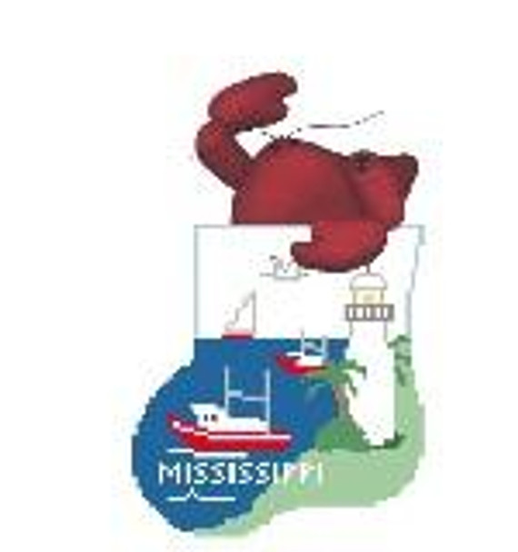 CM453 Mississippi State Sock w/Crab Kathy Schenkel Designs 3.75 x 4 Mini Sock