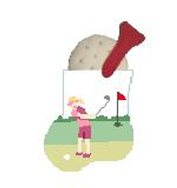 CM579A Female Golfer w/Golf Ball Kathy Schenkel Designs 4 x 4 Mini Sock 18 Mesh