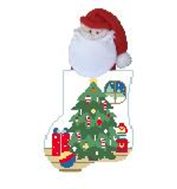 CM552 Christmas Tree w/Santa Kathy Schenkel Designs 4 x 4 Mini Sock 18 Mesh