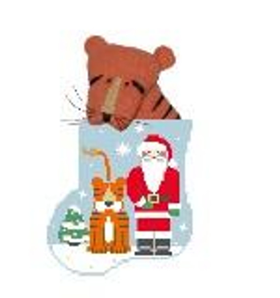 CM516 Tiger Santa w/Tiger Kathy Schenkel Designs 3.75 x 4 Mini Sock 18 Mesh