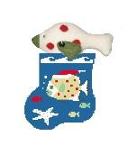 CM519 Santa Hat Fish w/Fish Kathy Schenkel Designs 3.75 x 4 Mini Sock 18 Mesh