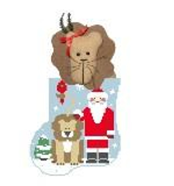 CM514 Lion Santa w/Lion Kathy Schenkel Designs 3.75 x 4 Mini Sock 18 Mesh