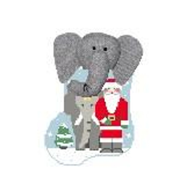 CM510 Elephant Santa w/Elephant Kathy Schenkel Designs  3.75 x 4 Mini Sock 18 Mesh