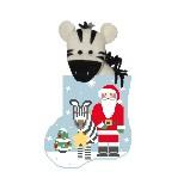 CM511 Zebra Santa w/Zebra Kathy Schenkel Designs  3.75 x 4 Mini Sock 18 Mesh