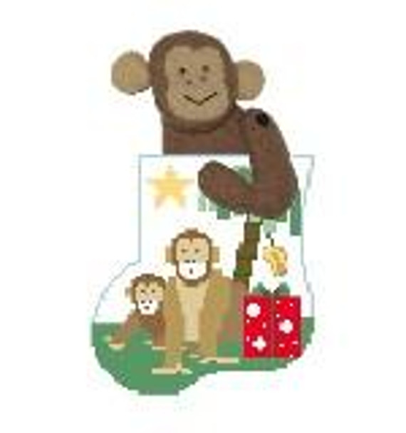 CM502 Two Monkeys w/Monkey Kathy Schenkel Designs 3.75 x 4 Mini Sock 18 Mesh