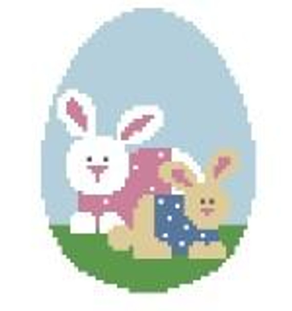 EO816 Mother Bunny & Baby, Blue Egg 3 x 4 18 Mesh Kathy Schenkel Designs