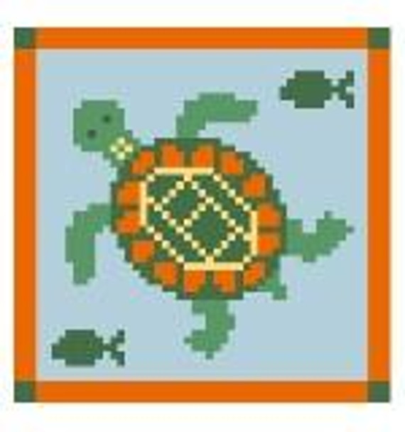 CT348 Turtle in Square Kathy Schenkel Designs 13ct 4 x 4