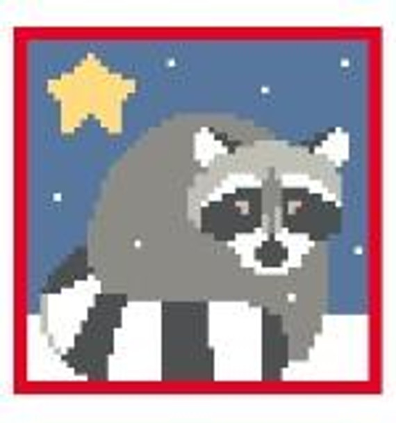 CT187 Raccoon Coaster Kathy Schenkel Designs 13ct 4 x 4