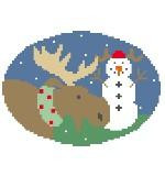 MO118 Moose w/Snowman Oval Kathy Schenkel Designs 4.5 x 3.25