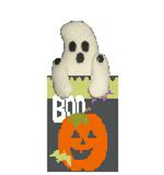 HO113 Boo Pumpkin Treat Bag w/Ghost  3.25 x 4 18 Mesh Kathy Schenkel Designs