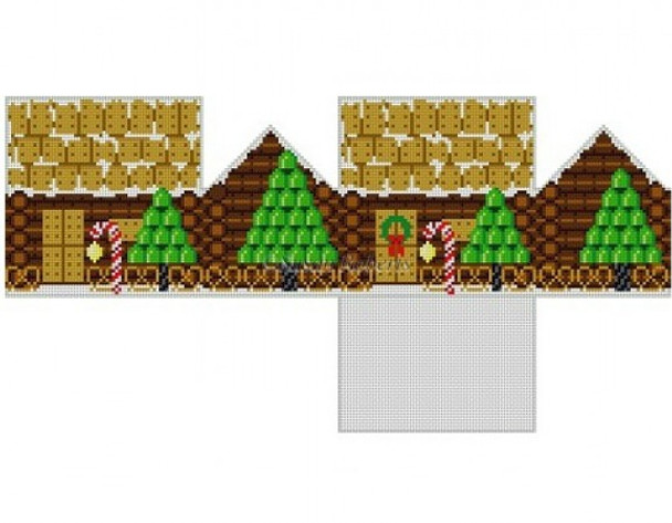 0222-18 Tootsie Roll Log Cabin, 3D gingerbread house 2 1/2" x 2 1/2" x 3" high 18 Mesh Susan Roberts Needlepoint  