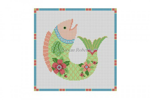 0754 Floral Carp 8" x 8" 18 Mesh  Susan Roberts Needlepoint 