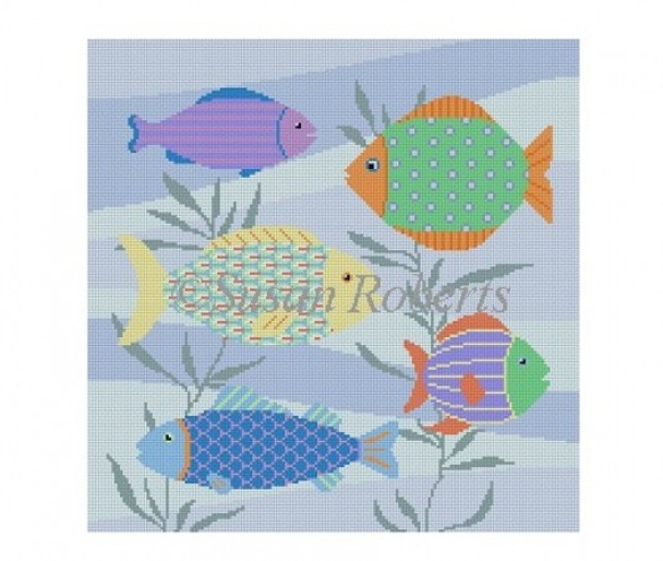 1052 Colorful Fish 14" x 14" 13 Mesh Susan Roberts Needlepoint 