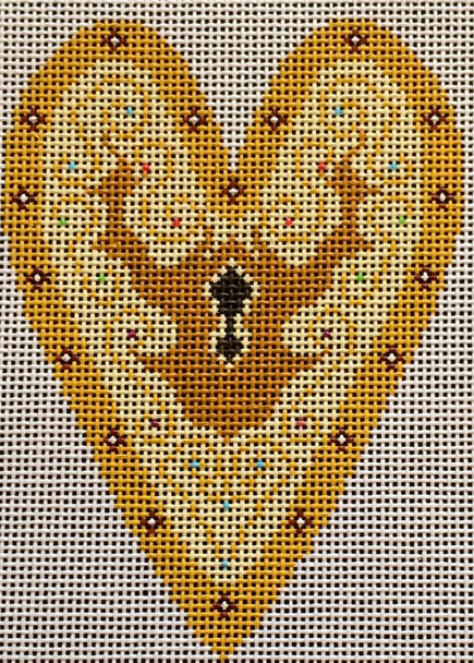 VH3674 Golden Heart 4 1/2 x 6" 13 ct.  Cross-Eyed Cricket Designs