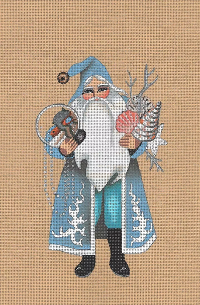8355 Globe Trotting Leigh Designs 5" x 8" 18 Mesh On Sandstone Leigh Designs SEASHORE SANTA Canvas Only Inquire If Stitch Guide Is Available